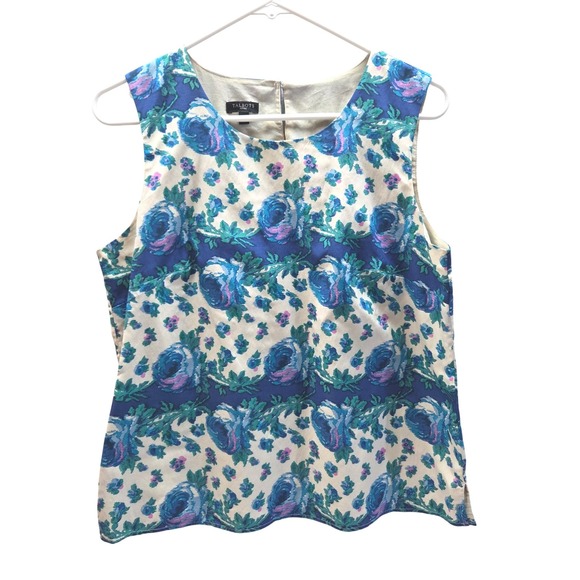 Talbots Tops - Talbots Petites Silk Cotton Floral Sleeveless Blouse Blue White 10P
